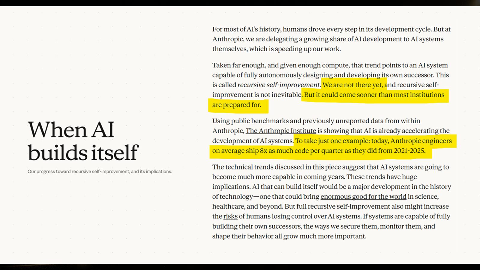 Slide 40: When AI builds itself — Anthropic over zelfverbeterende AI